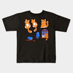 Ginger Cat and Blue Bird Stickers Kids T-Shirt